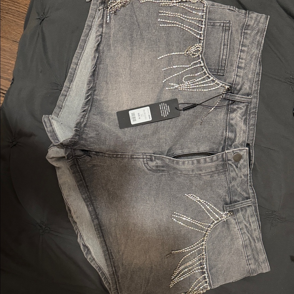 Fashion Nova Gray Embellished Women's Denim Shorts